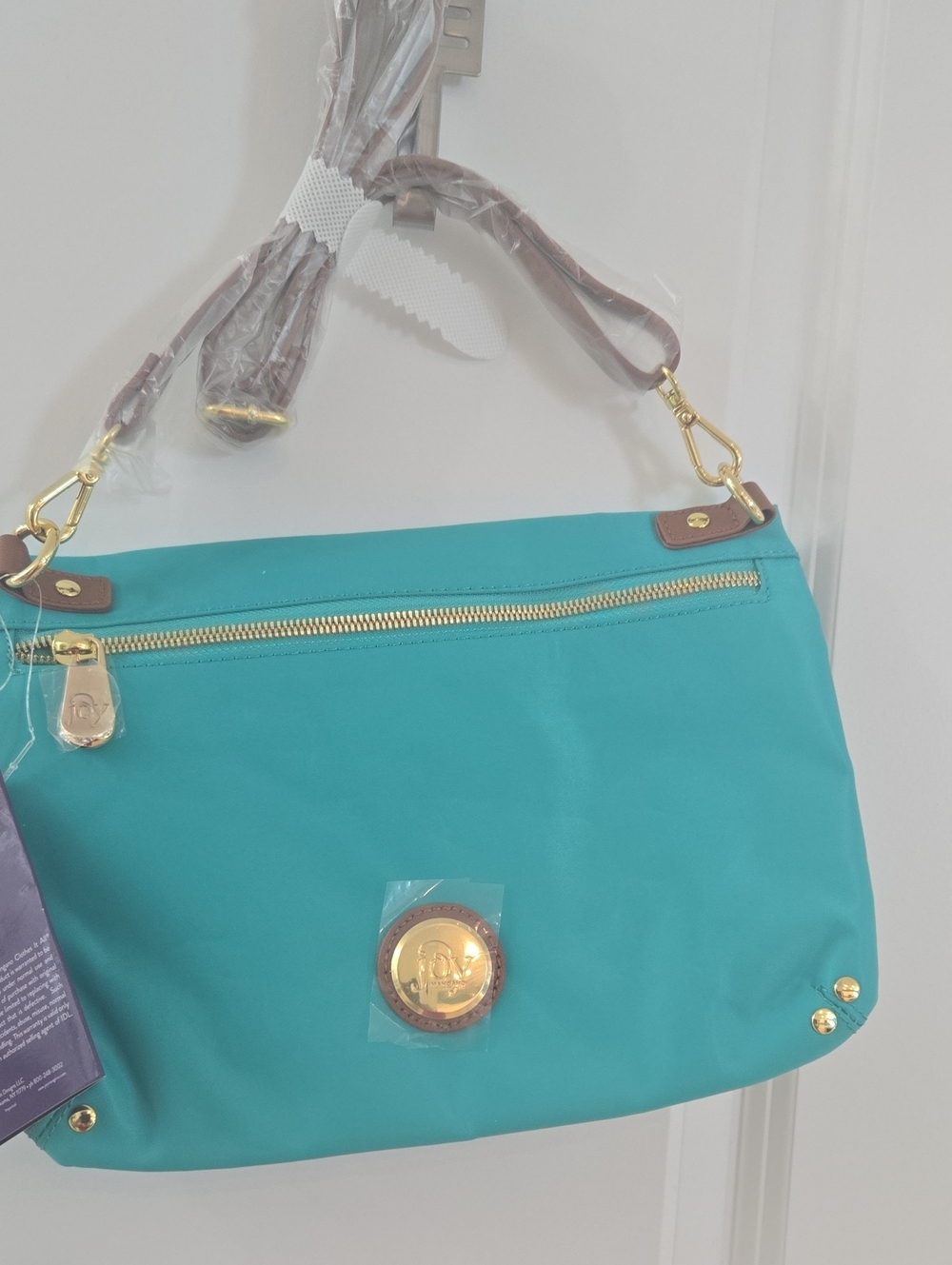 Joy Mangano Teal Crossbody Shoulder Bag with Gold Accents